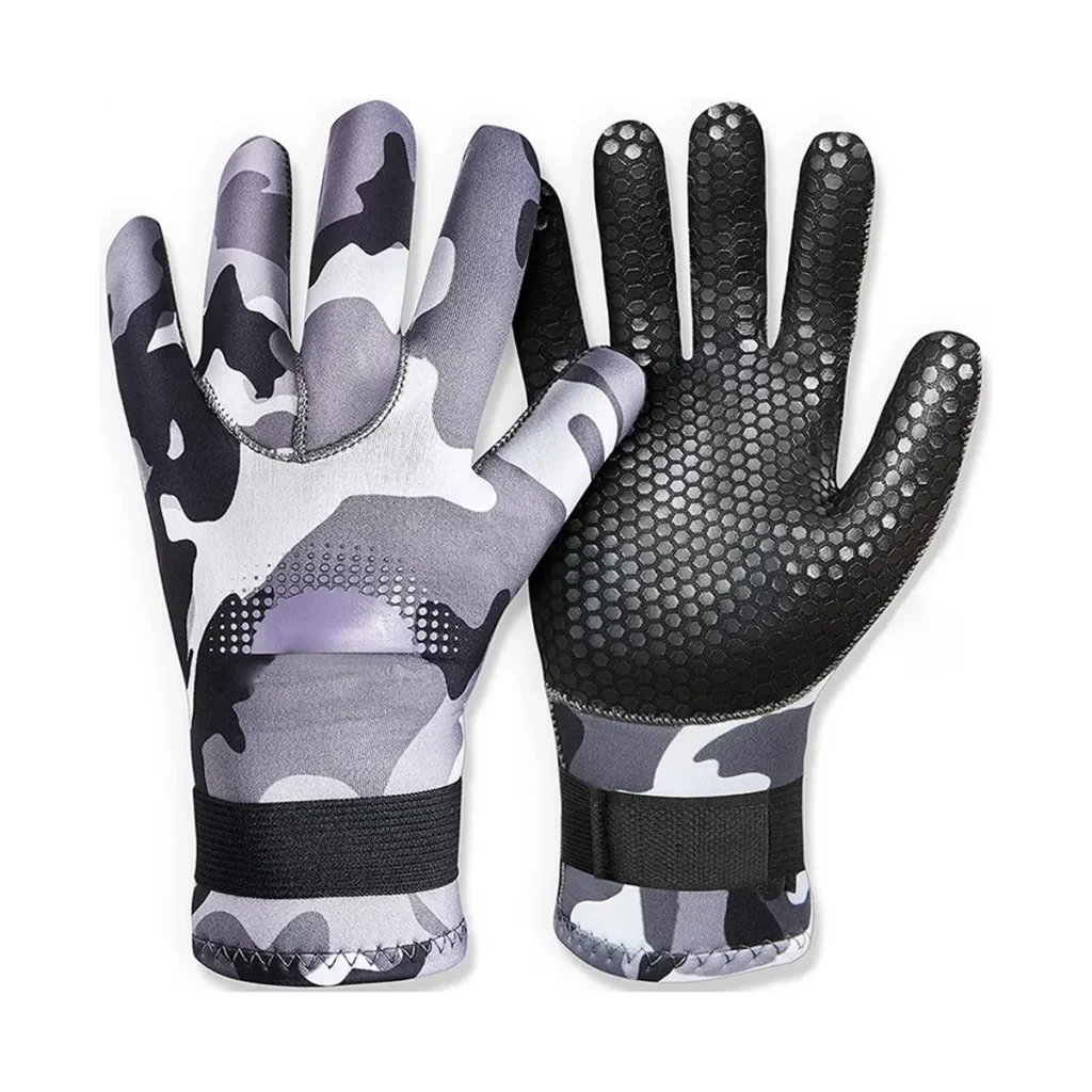 3mm Neoprene Dive Gloves - Grey Camo - front view