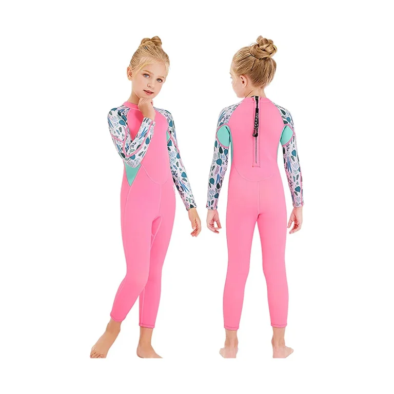 Girls' UPF50 Lycra Surf Suit - Pink Print - front view