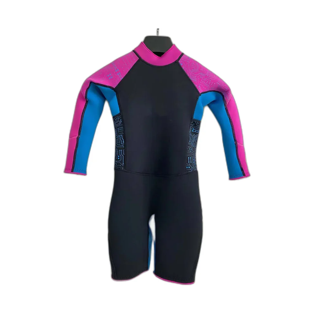 Kids' 2mm Spring Wetsuit - Pink/Blue - front view